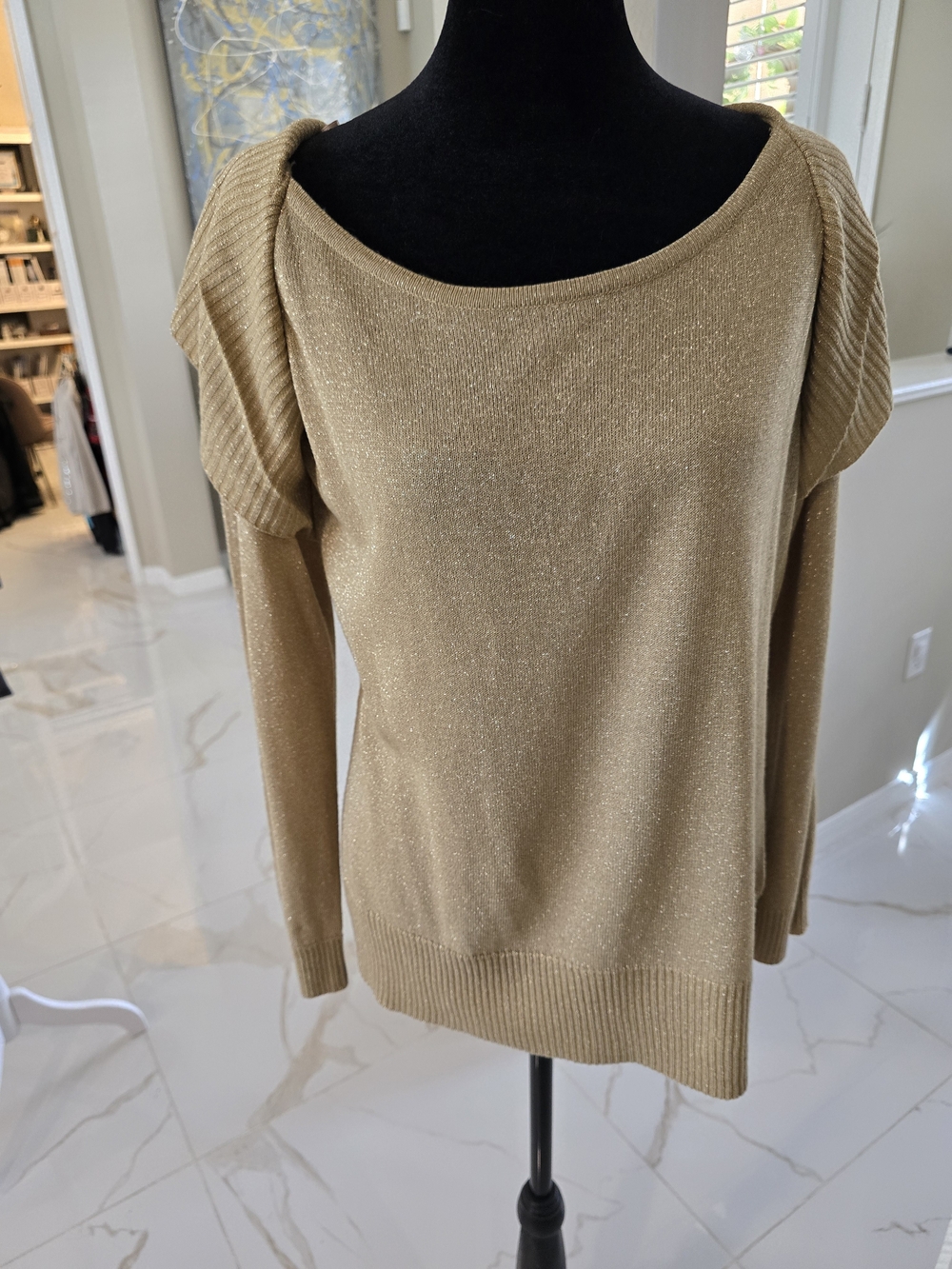 AGB Metallic Gold Off-the-Shoulder Sweater